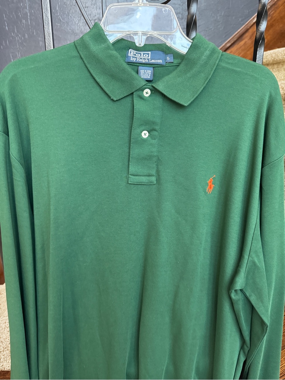 NEW Large Polo by Ralph Lauren Forest Green Long-Sleeve Polo with Orange Logo